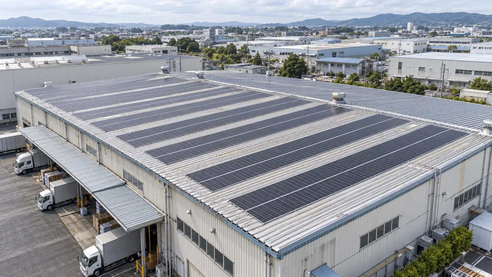 築年数を経た薄い金属屋根への軽量太陽光の設置イメージ