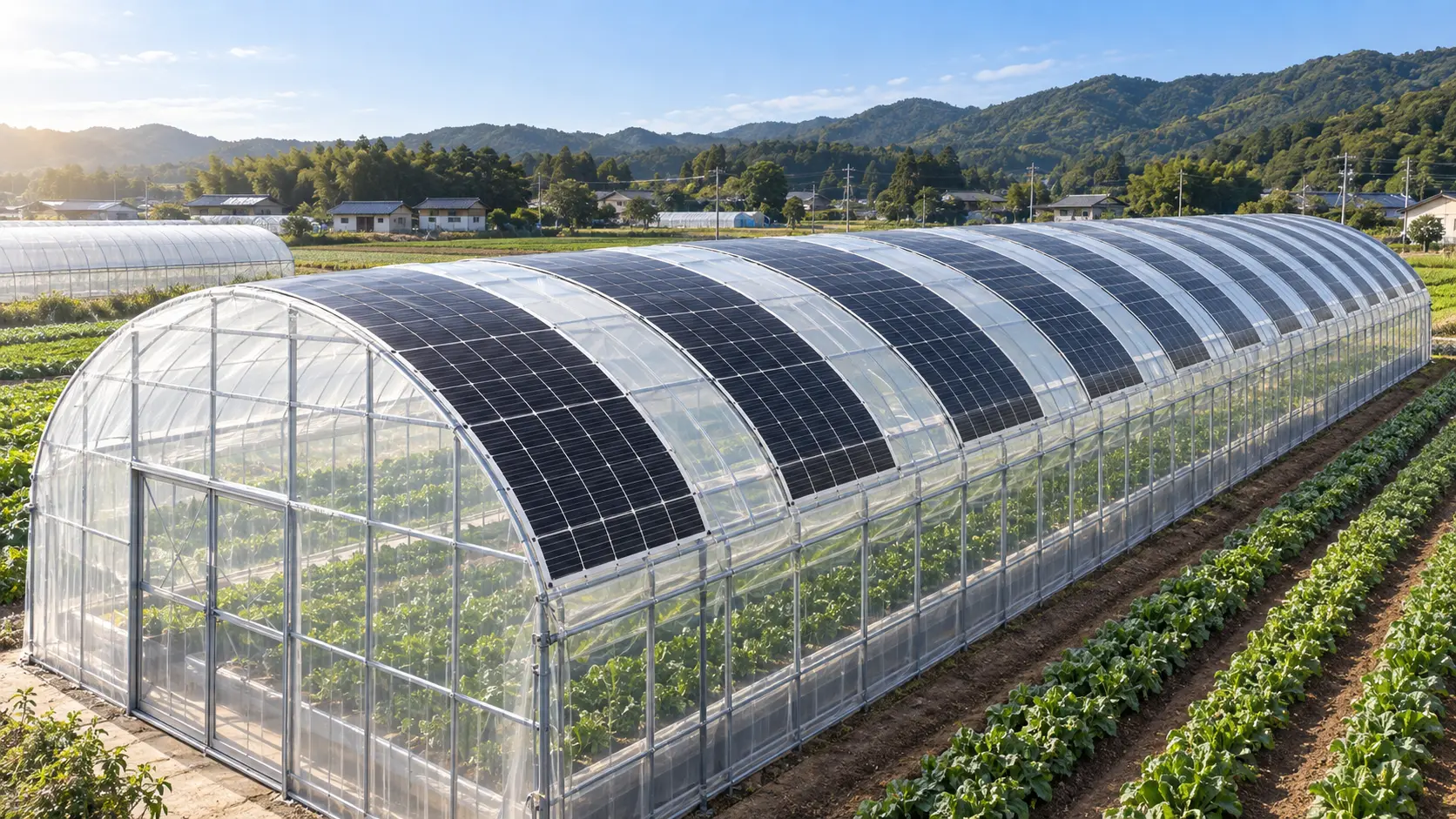 農業用ハウスへの軽量太陽光の設置イメージ